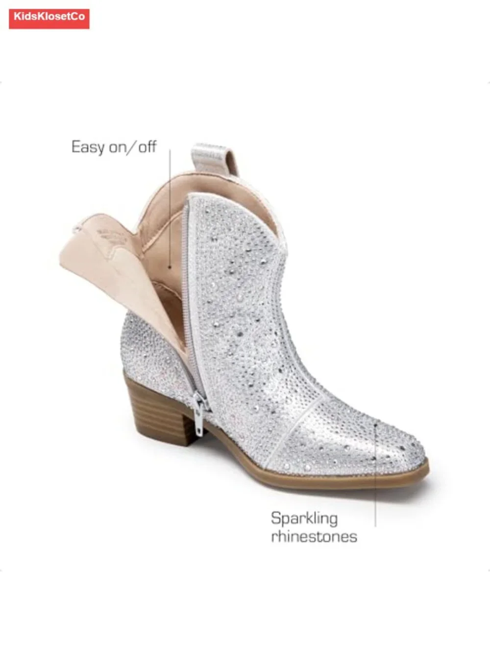 Girls Cowgirl Rhinestone Boots Ankle Low Heel Booties